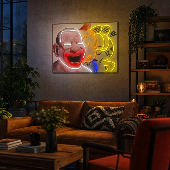"Naurava mies" UV-tulostettu LED-neonkyltti