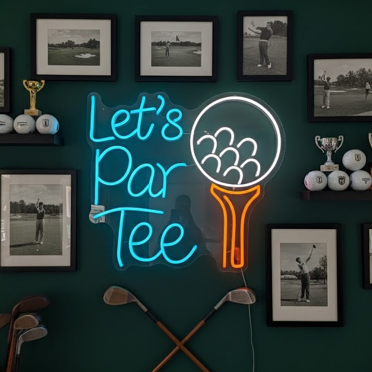 "Lets Par Tee Golfurheilua" Neonkyltti