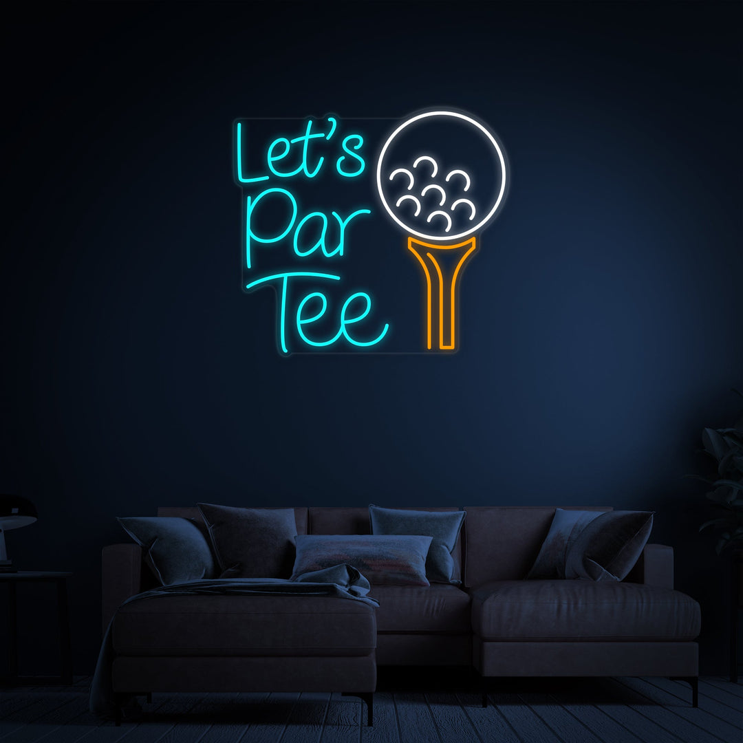 "Lets Par Tee Golfurheilua" Neonkyltti