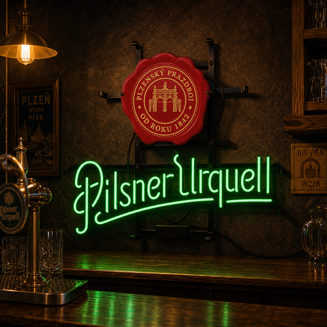 "Vaaleanvihreä Pilsner Urquell Budweiser Clydesdale Coaster" Neonkyltti