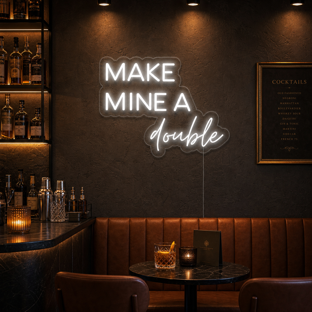 "Make Mine A Double Olutbaari" Neonkyltti