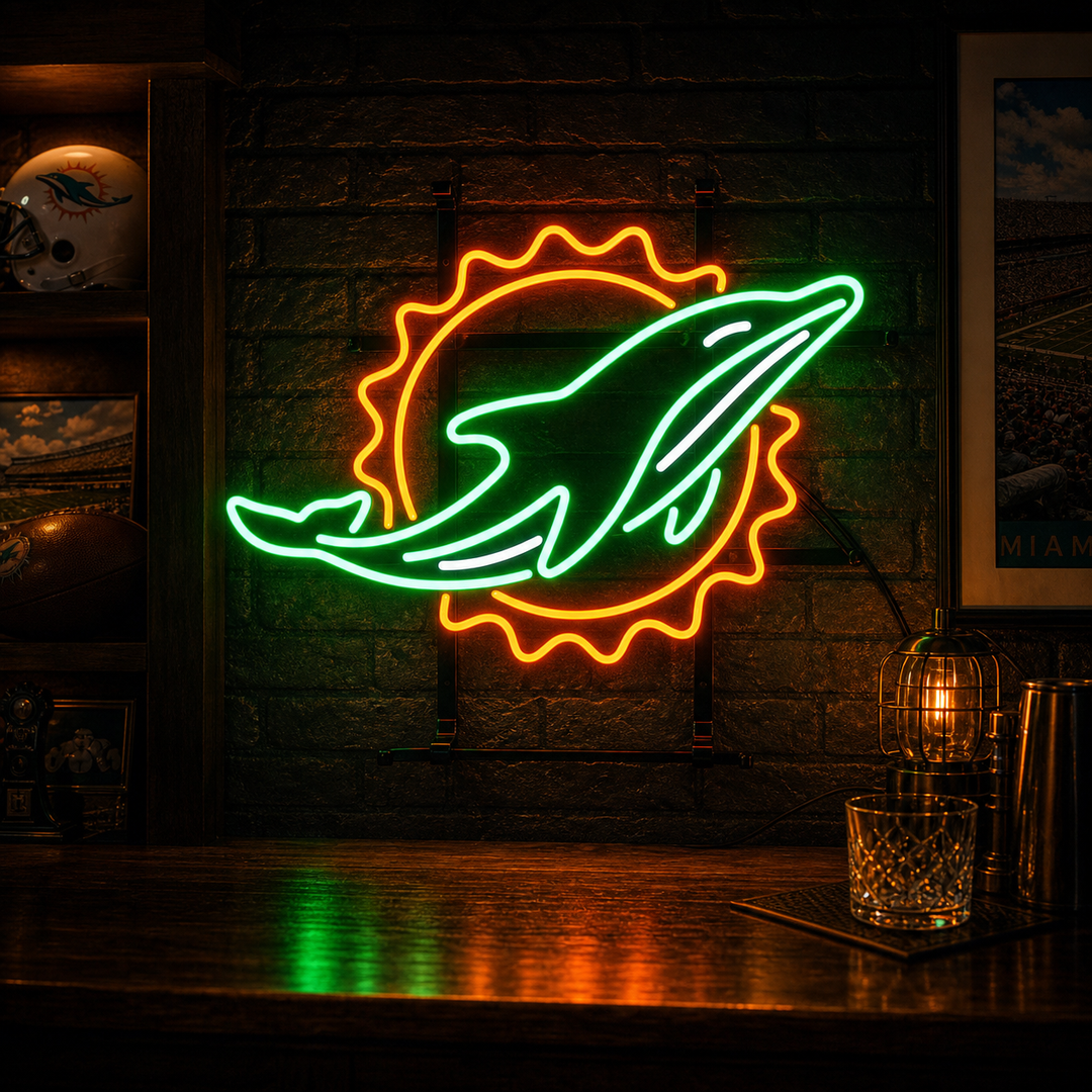 "Miami Delfiini Olut" Neonkyltti