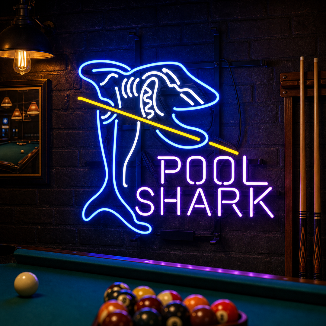 "Pool Shark, Biljardihuone" Neonkyltti