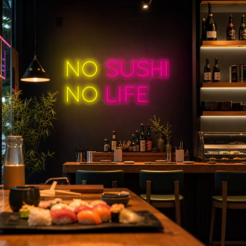 No Sushi No Life Neonkyltti, Japanilainen ravintola sisustus
