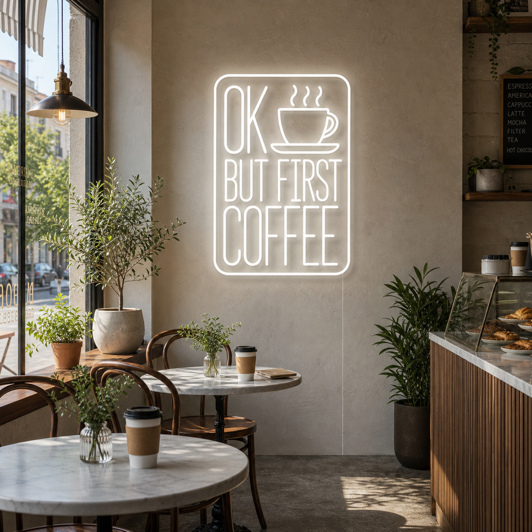"Ok But First Coffee" Neonkyltti
