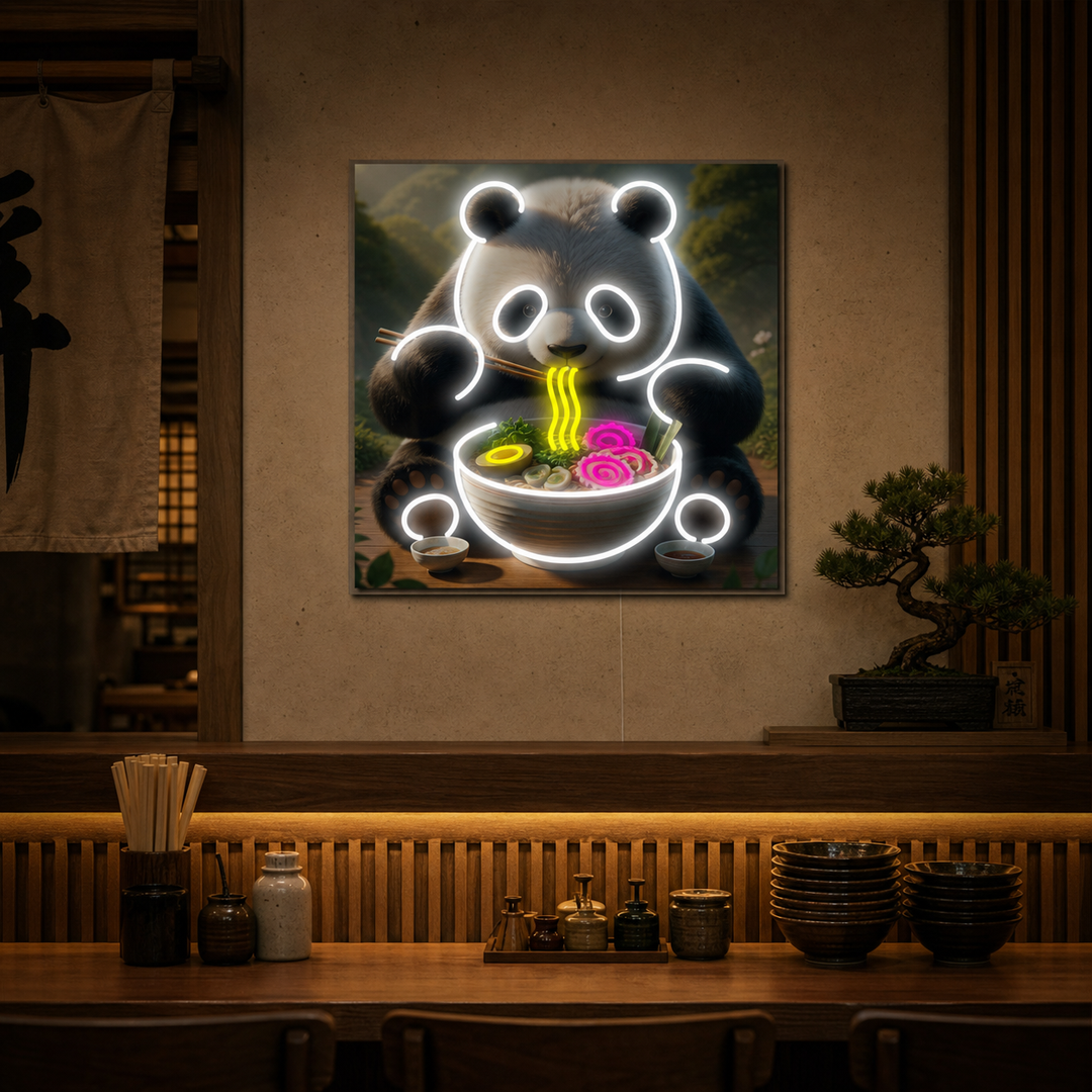 Panda ja Ramen Neonkyltti, Japanilainen ravintola sisustus