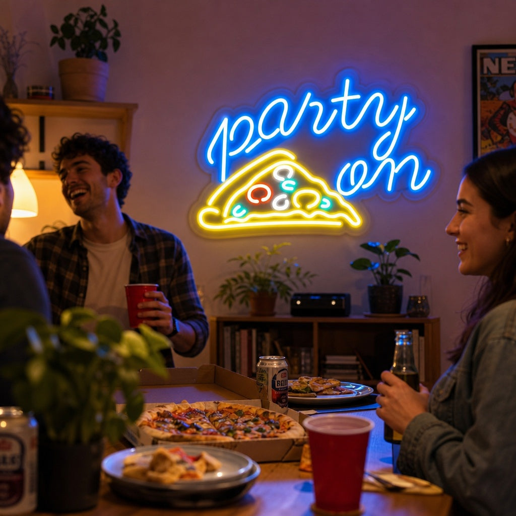 "Party On Pizza" Neonkyltti