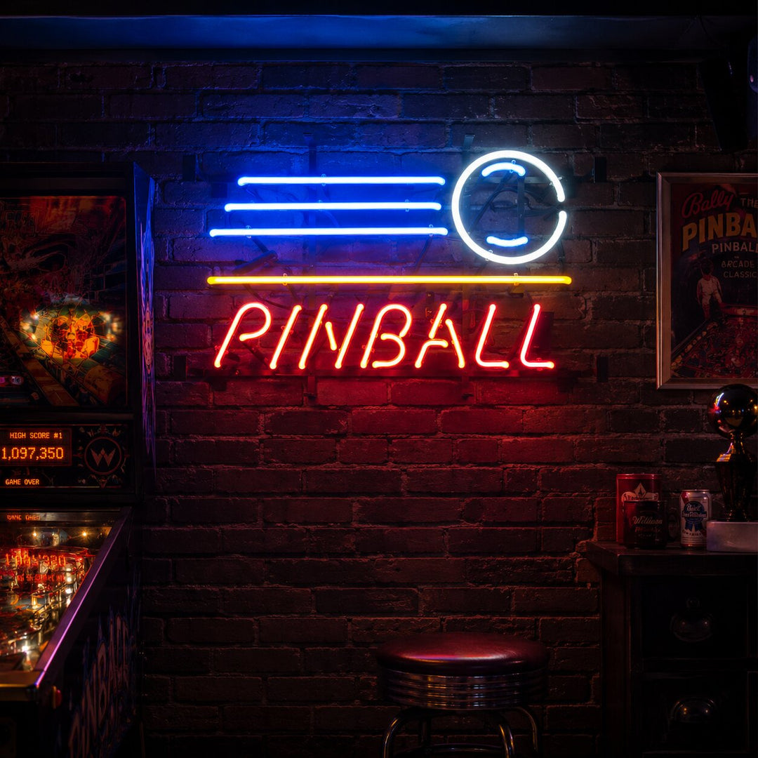"Pinball, Kauppa Auki" Neonkyltti