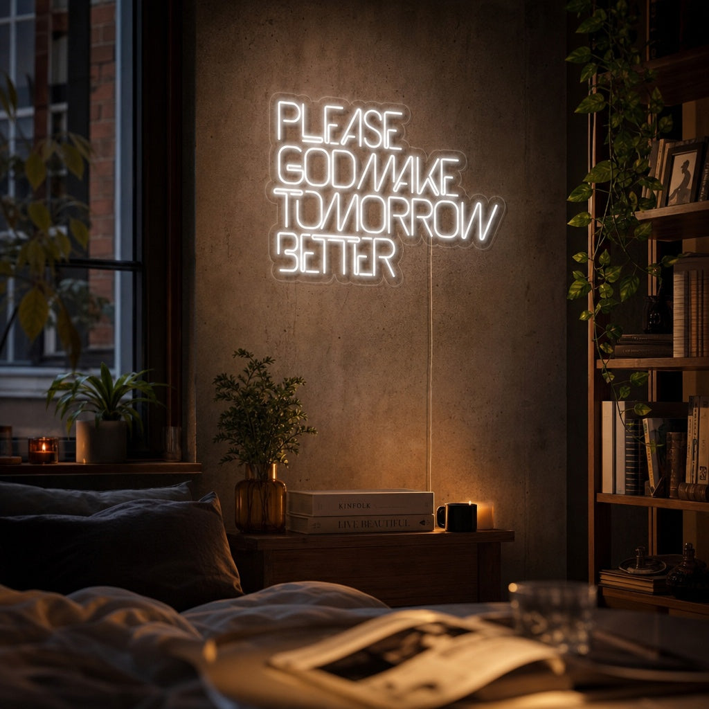 "Please God Make Tomorrow Better" Neonkyltti