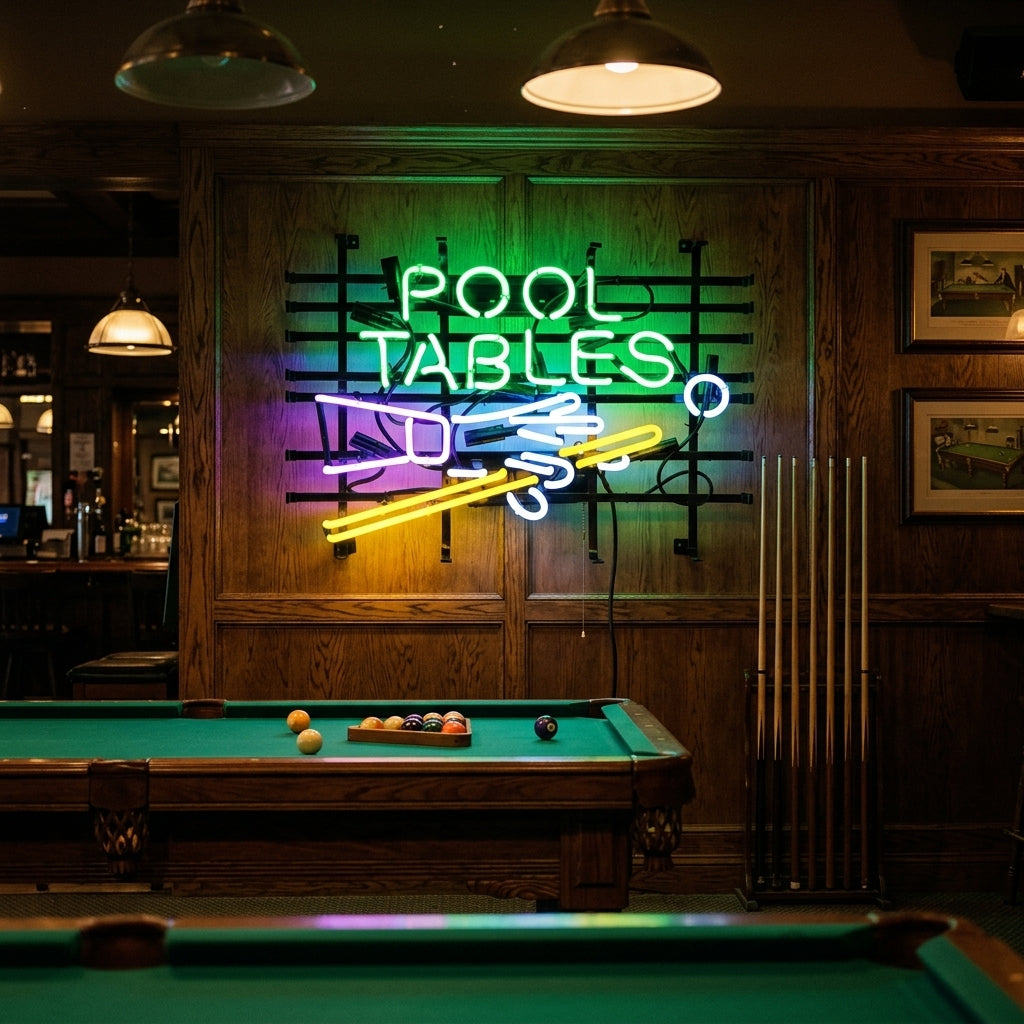 "Pool Tables, Biliardi" Neonkyltti