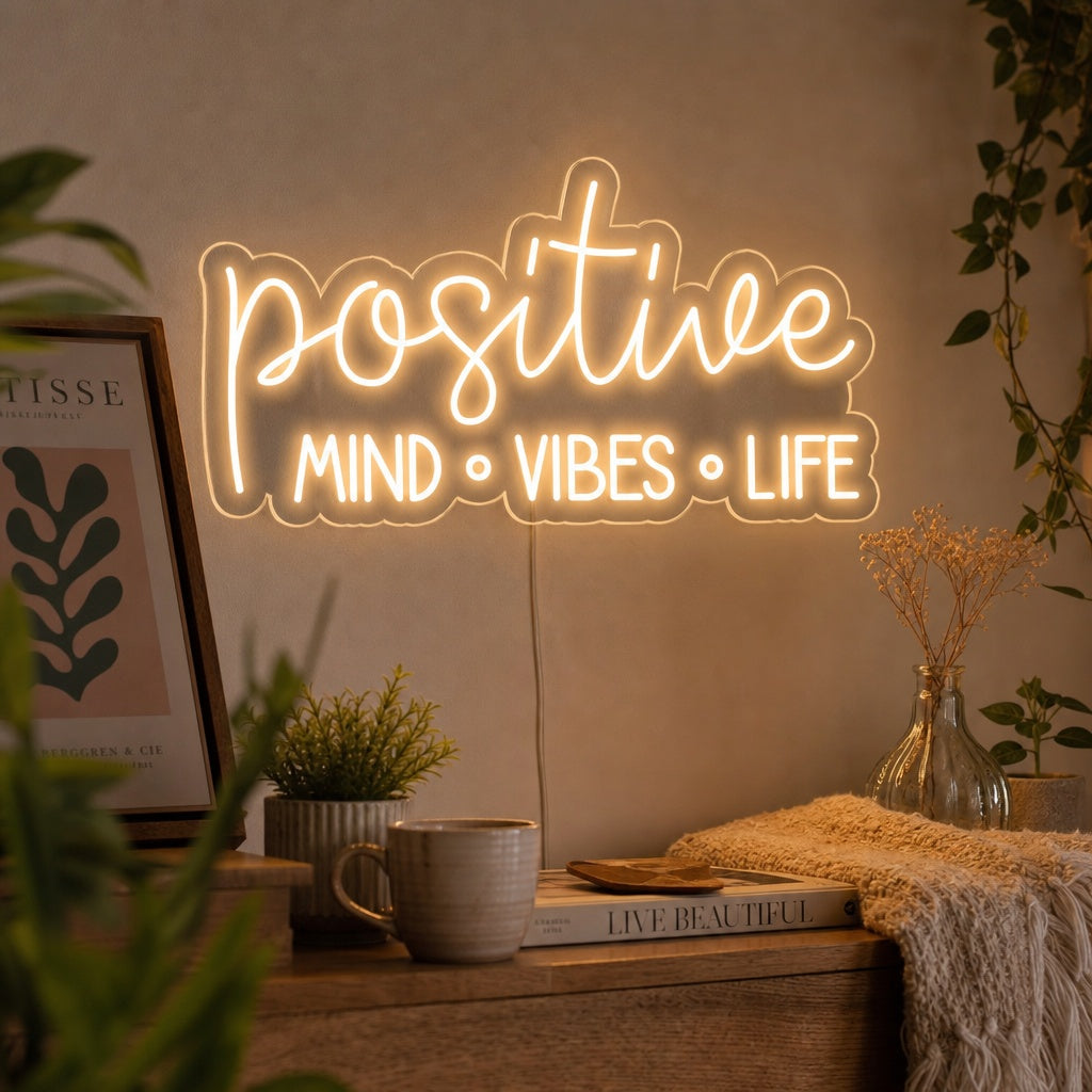 "Positive Mind Vibes Life" Neonkyltti