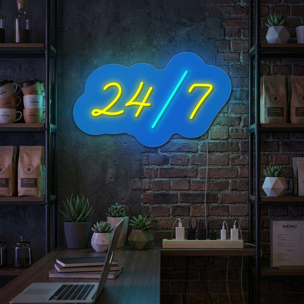"Open 24/7" Neonkyltti