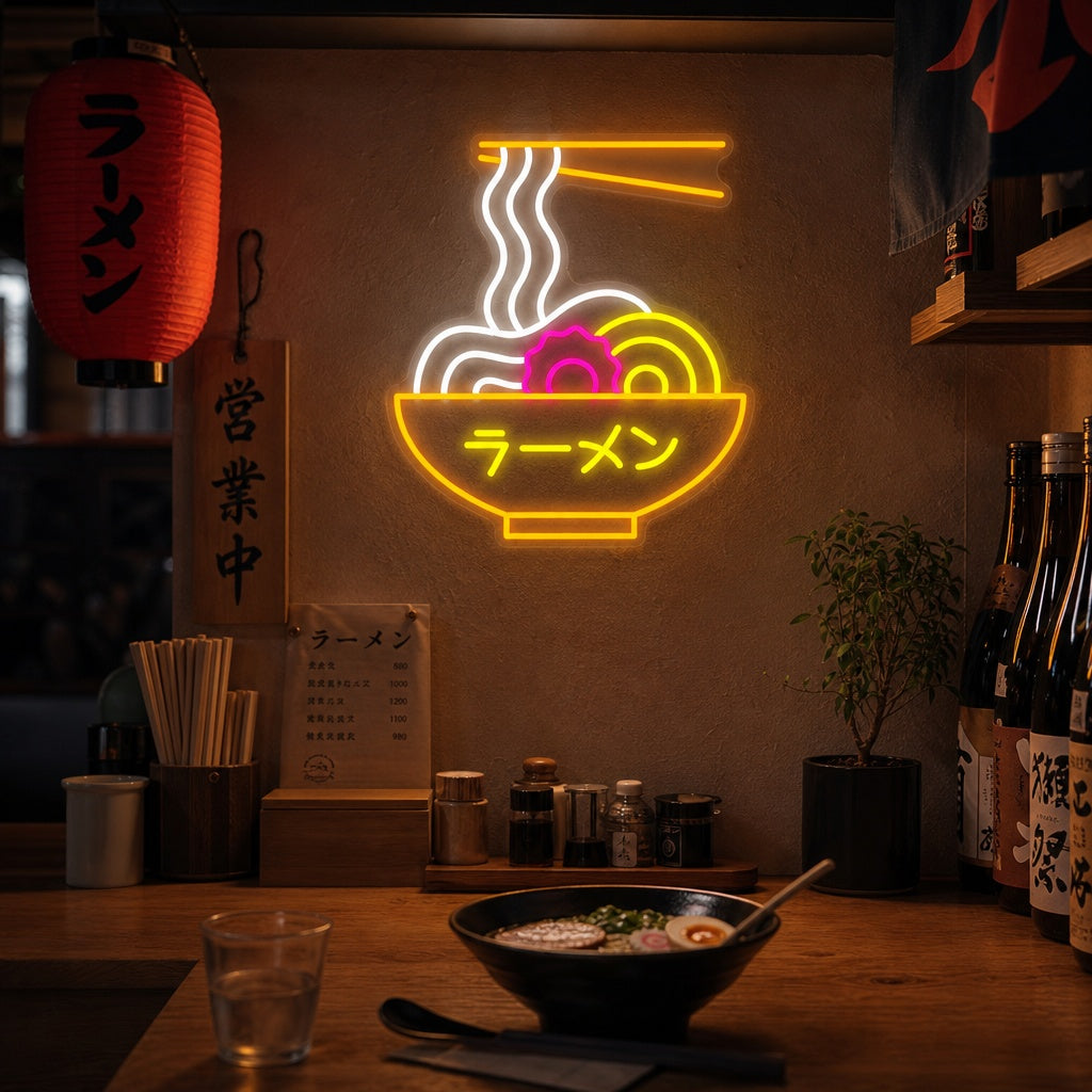 Ramen Japanilainen nuudeli Neonkyltti, Japanilainen ravintola sisustus