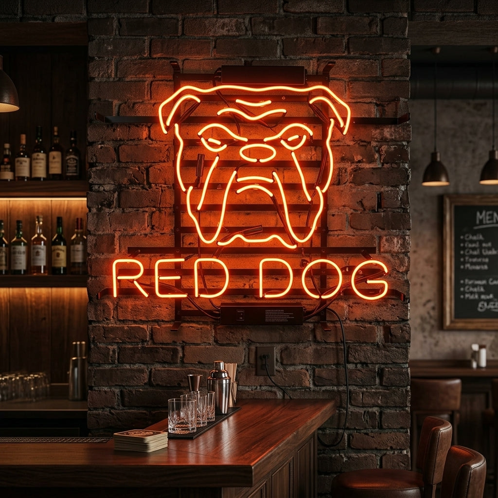 "Red Dog Olut" Neonkyltti