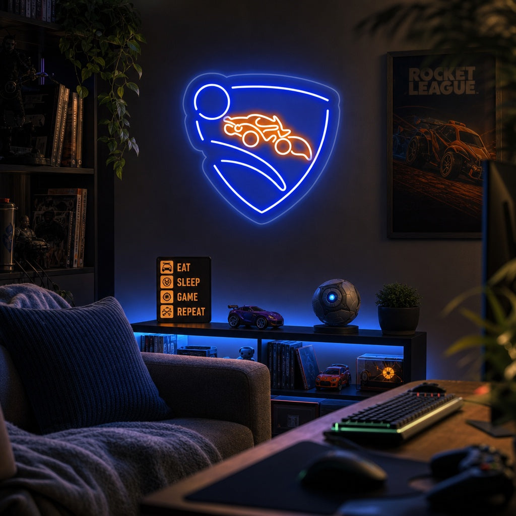 "Rocket League, Pelihuoneen Sisustus" Neonkyltti