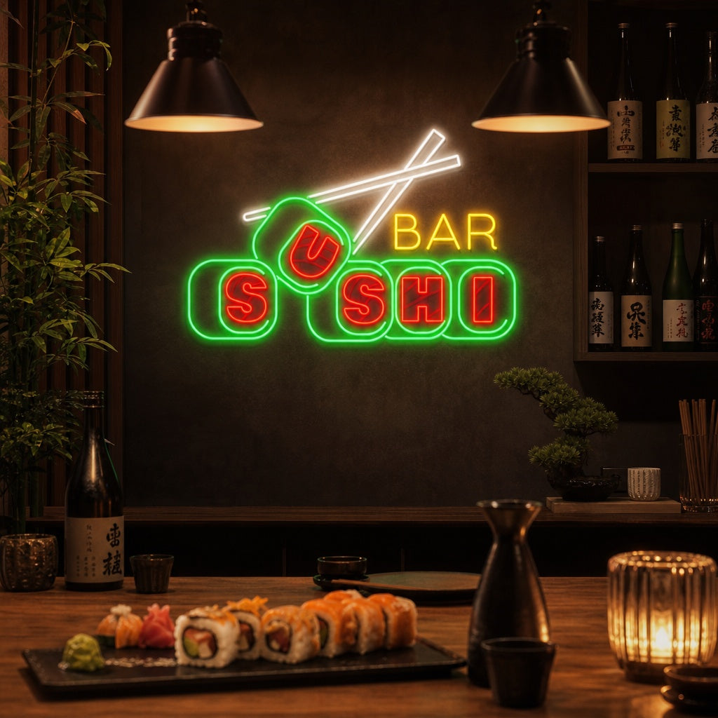 Sushi Bar Neonkyltti, Japanilainen ravintola sisustus