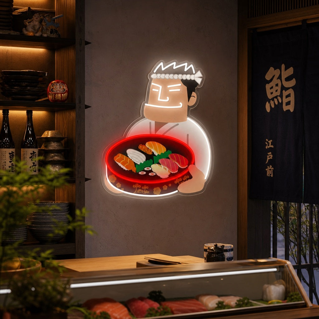 Sushi kokki Neonkyltti, Japanilainen ravintola sisustus