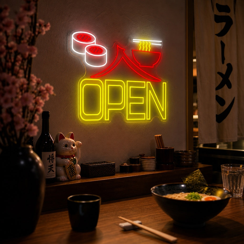 Sushi Ramen Open Neonkyltti, Japanilainen ravintola sisustus