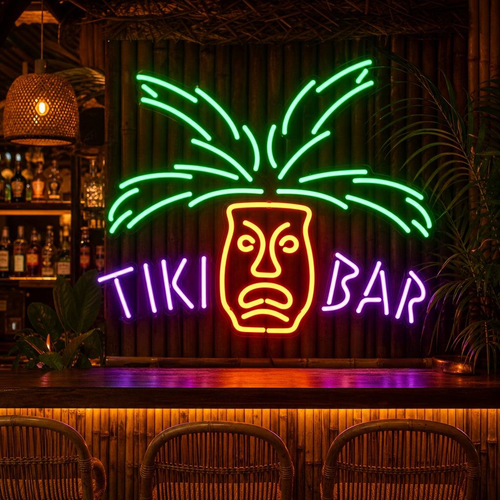 "TIKI Bar Paratiisi Palmu Olut" Neonkyltti
