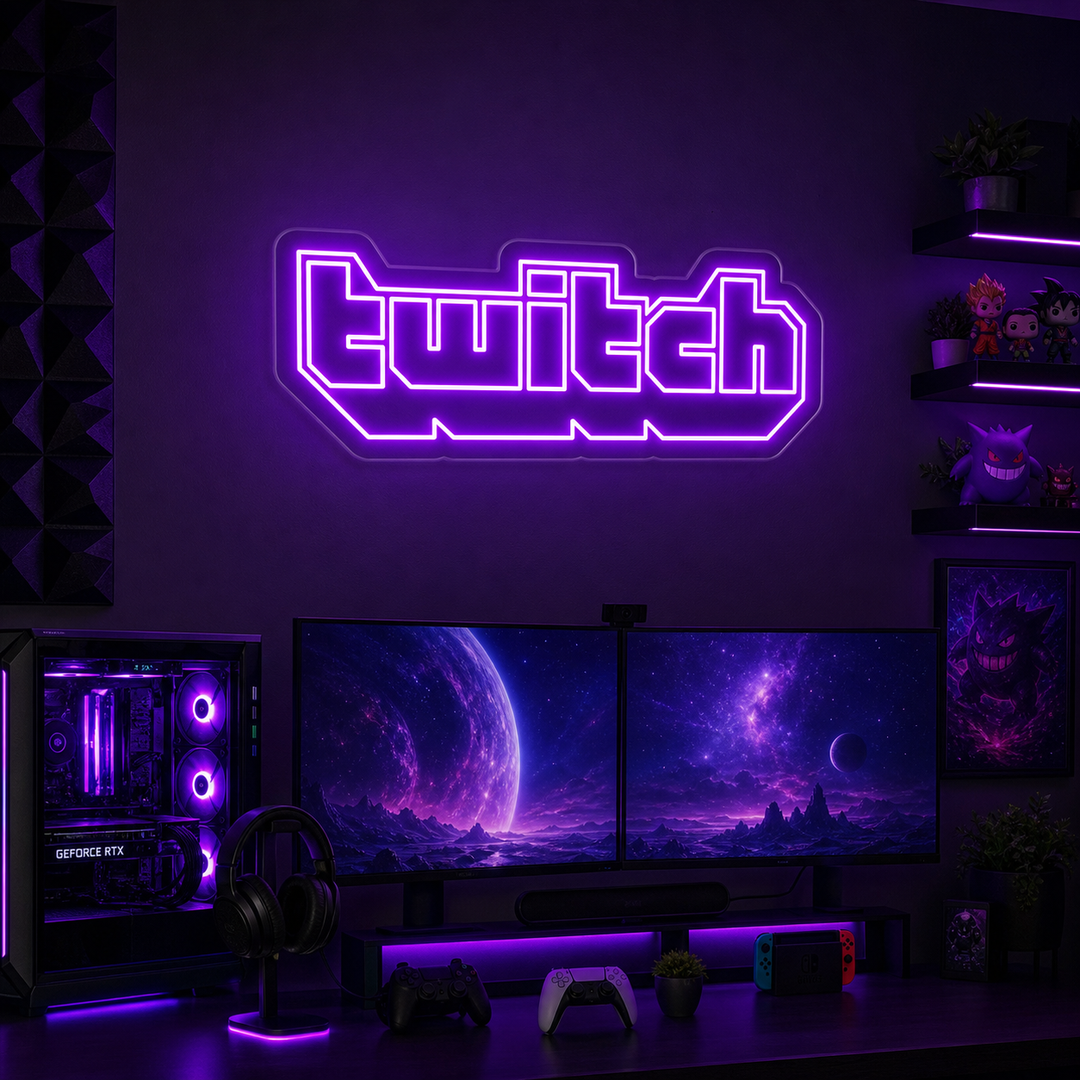 "Twitch, Peli Sisustus, Peli Seinätaide" Neonkyltti