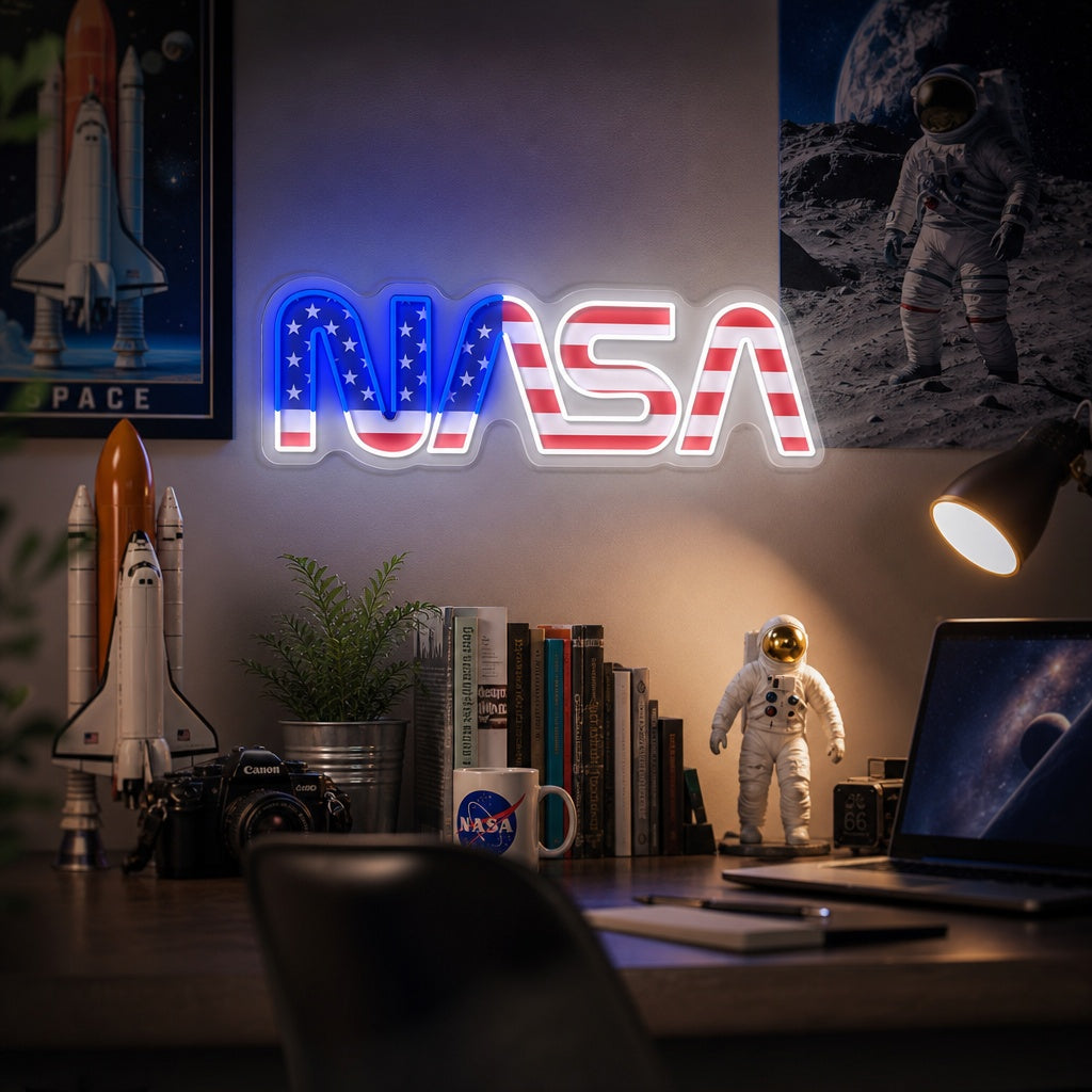 "USA: n lipun muotoinen NAS -logo" UV-tulostettu LED-neonkyltti