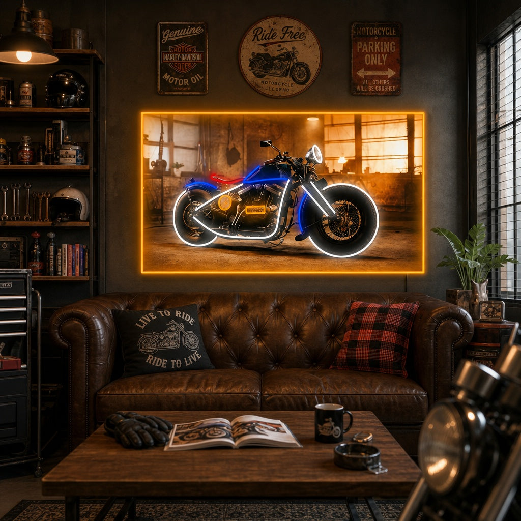 "Vintage Bobber -moottoripyörä" Neonkyltti