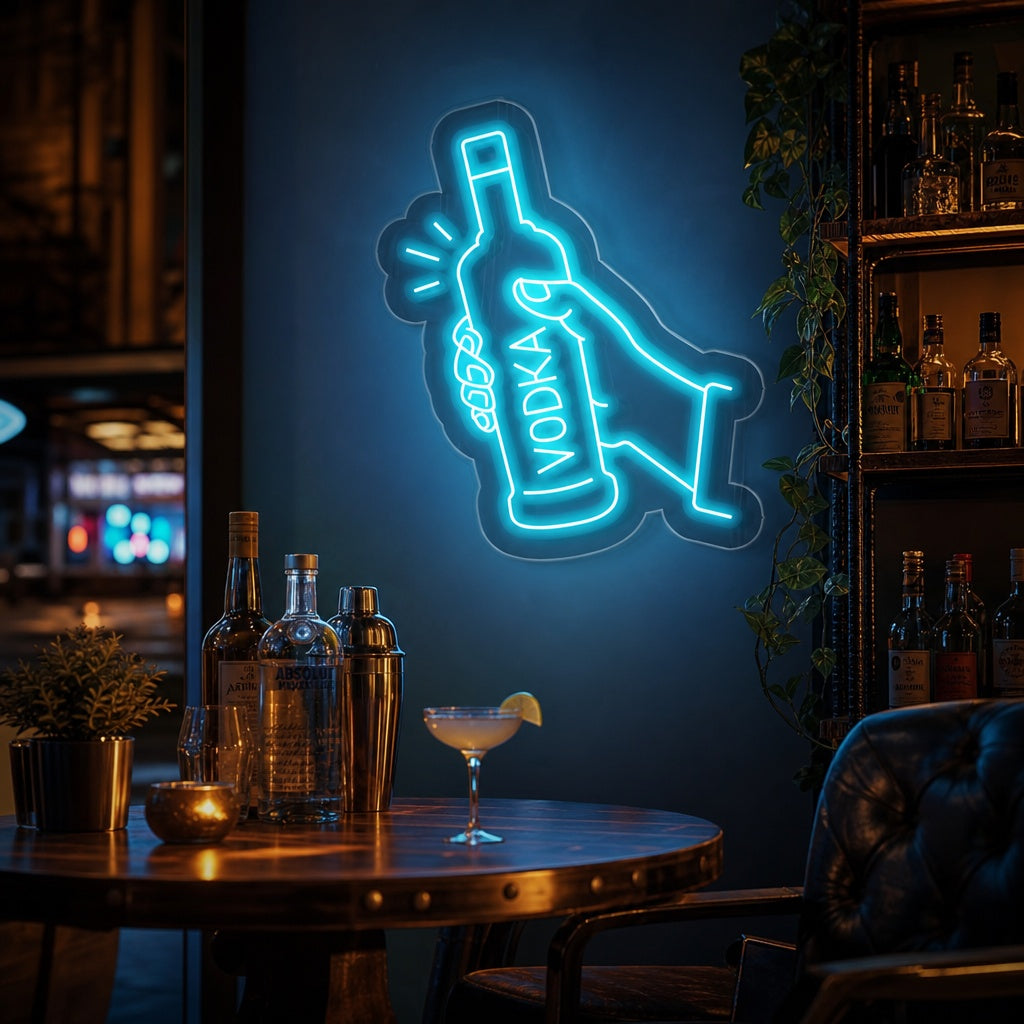 "Vodka Pullo Baari" Neonkyltti