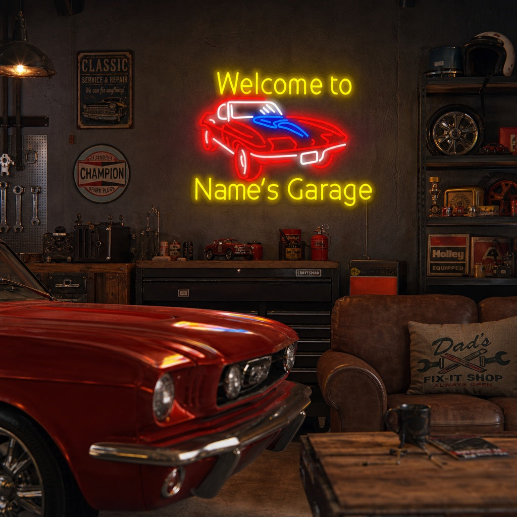 "Welcome to Genes Garage" Neonkyltti