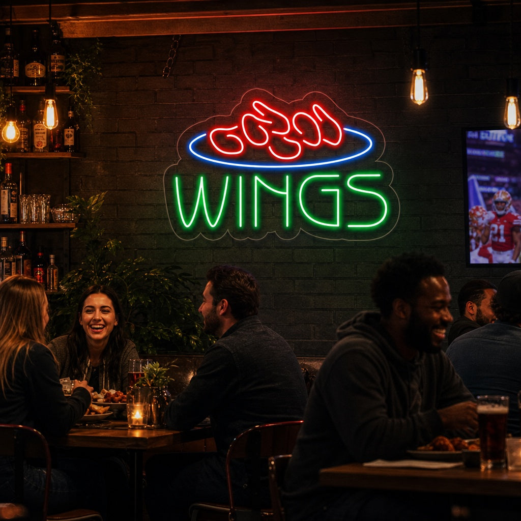 "Wings, Ruoka" Neonkyltti