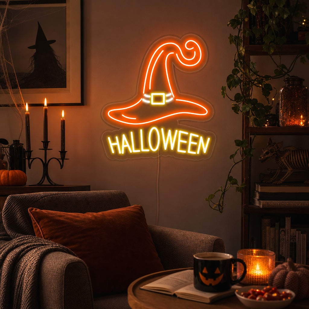 "Noitahattu, Halloween" Neonkyltti