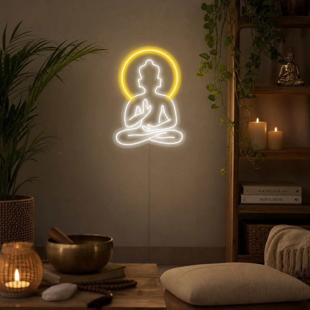 "Jooga Buddha, Jooga Seinätaide, Jooga Sisustus" Neonkyltti