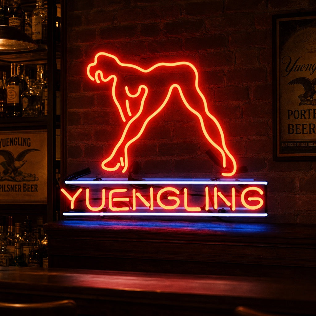 "Yuengling Live Alastonkuvia Tyttö" Neonkyltti