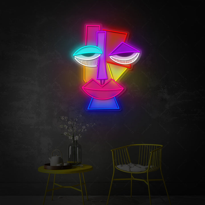 "Abstrakti Picasson kasvot" Neonkyltti