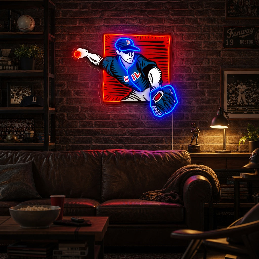 "Baseball syöttäjä" Neonkyltti