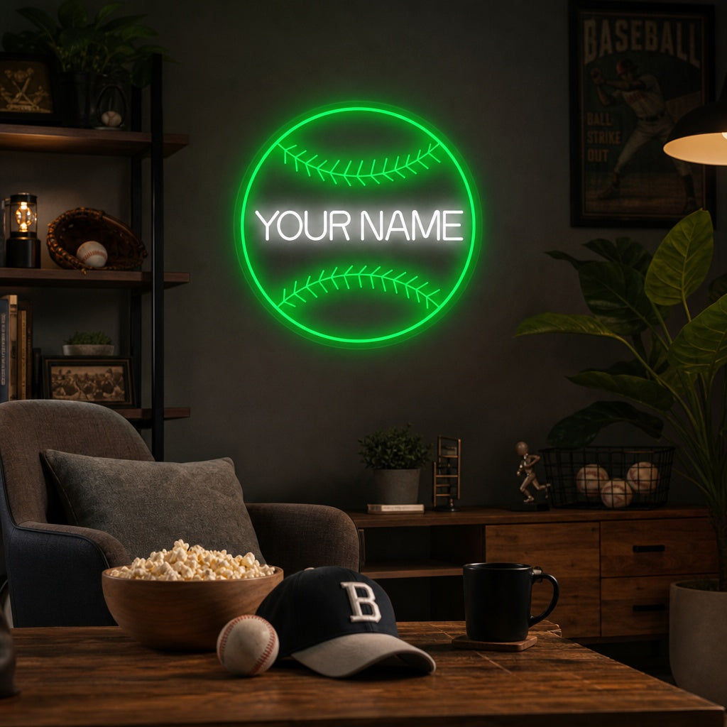 "Mukautettu nimi Baseball" Neonkyltti