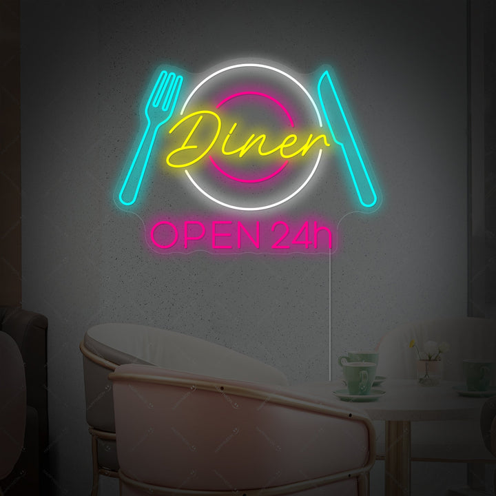 "Dinner Open 24h" Neonkyltti