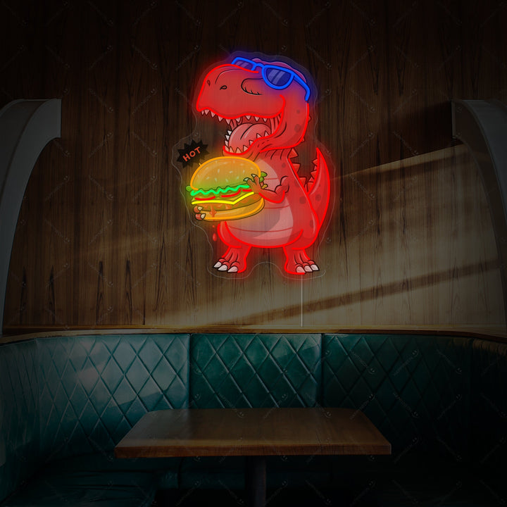 "Dinosaurus syö hampurilainen" Neonkyltti