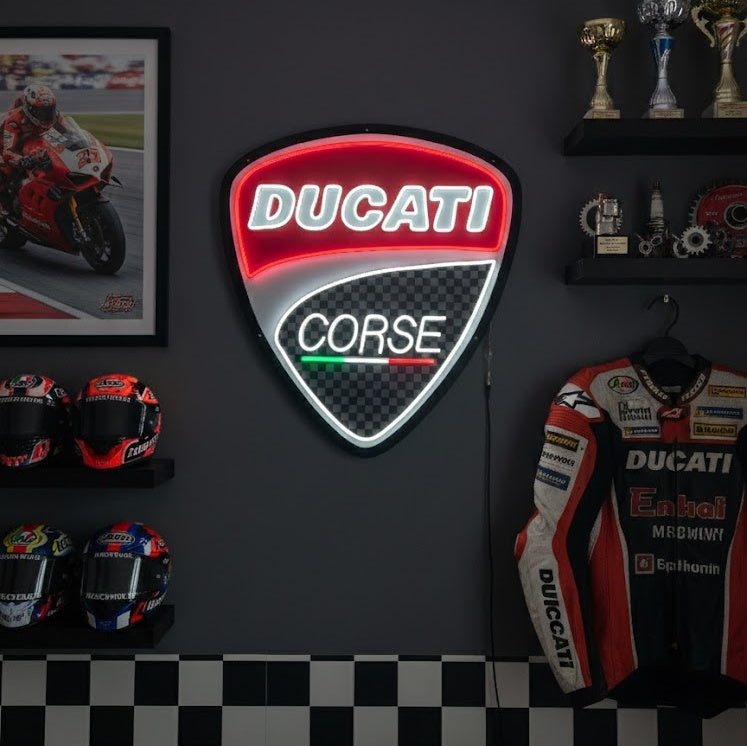 "Ducati Corse moottoripyörä" Neonkyltti