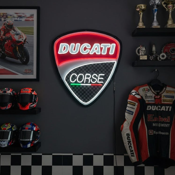 "Ducati Corse moottoripyörä" Neonkyltti