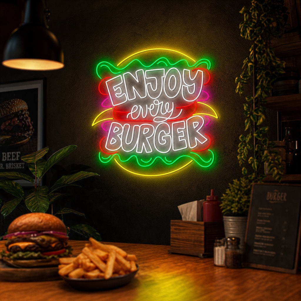"Enjoy Every Burger" Neonkyltti