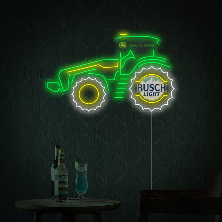 "Maanviljelijä traktori ja olut logo" Neonkyltti
