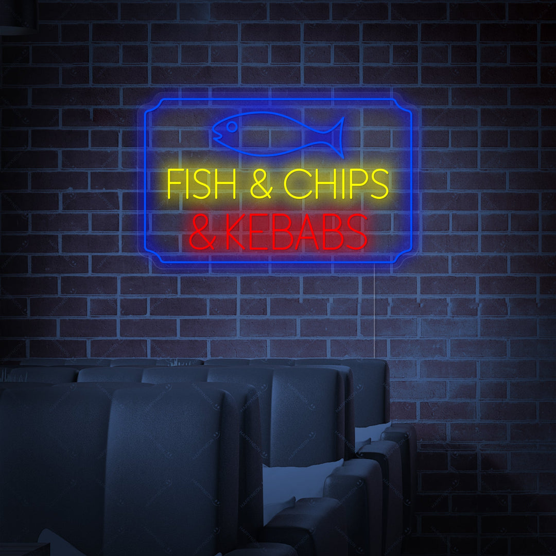 "Fish Chips Kebabs" Neonkyltti