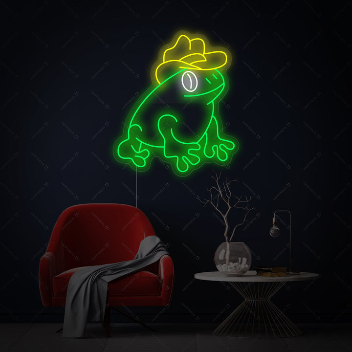 "Sammakko Cowboy-hatun kanssa" Neonkyltti