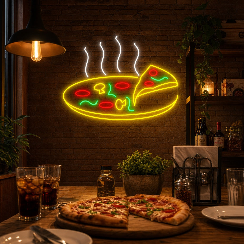 "Kuuma herkullinen pizza" Neonkyltti