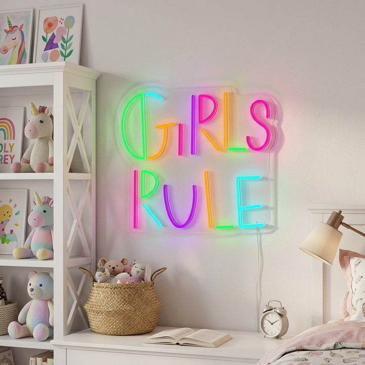 "Girls Rule, Lastenhuoneen Sisustus" Neonkyltti
