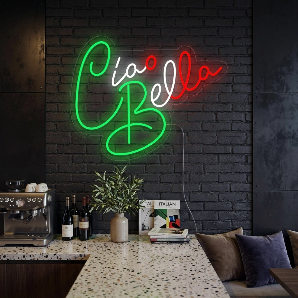 "Ciao Bella Hello Beautiful" Neonkyltti
