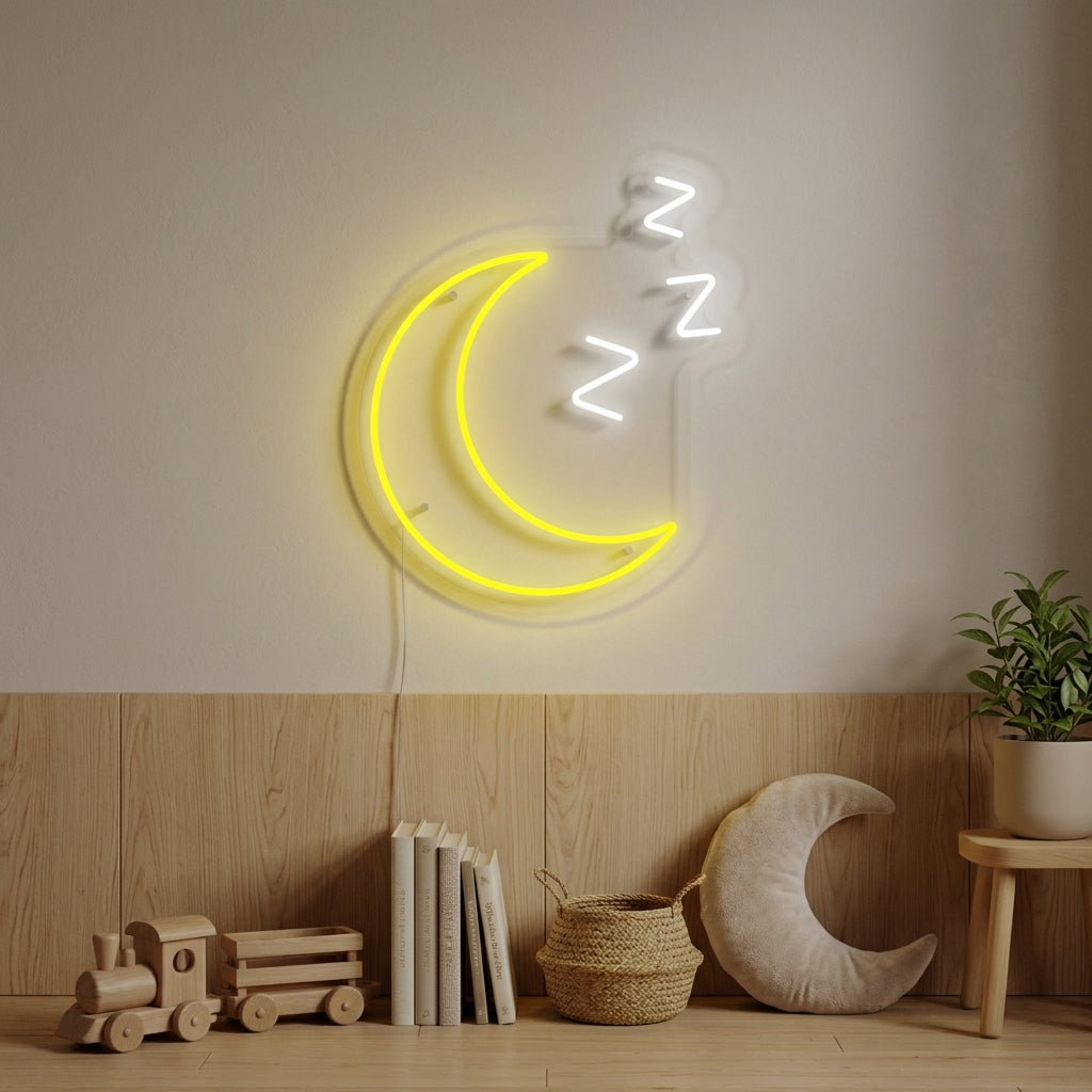 "Sleepy Moon With Zzz, Lastenhuoneen Sisustus" Neonkyltti