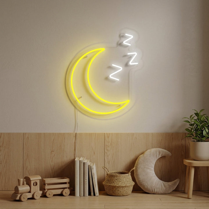 "Sleepy Moon With Zzz, Lastenhuoneen Sisustus" Neonkyltti