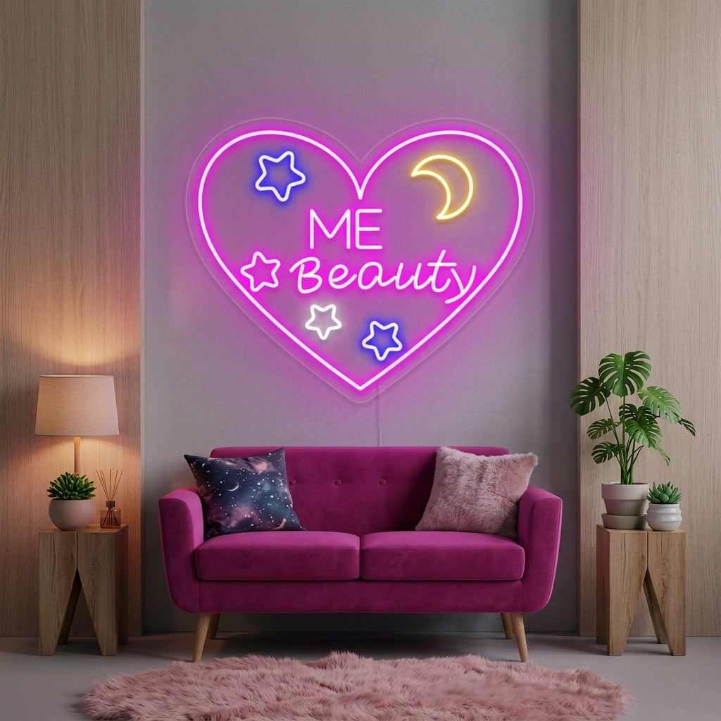 "Sydän, Rakkaus, Me Beauty" Neonkyltti