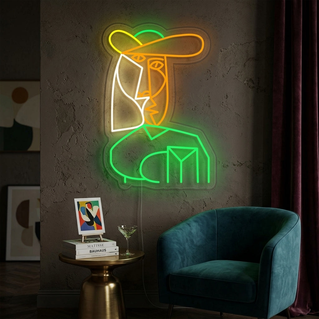 "Naisen Rintakuva Pablo Picasso" Neonkyltti